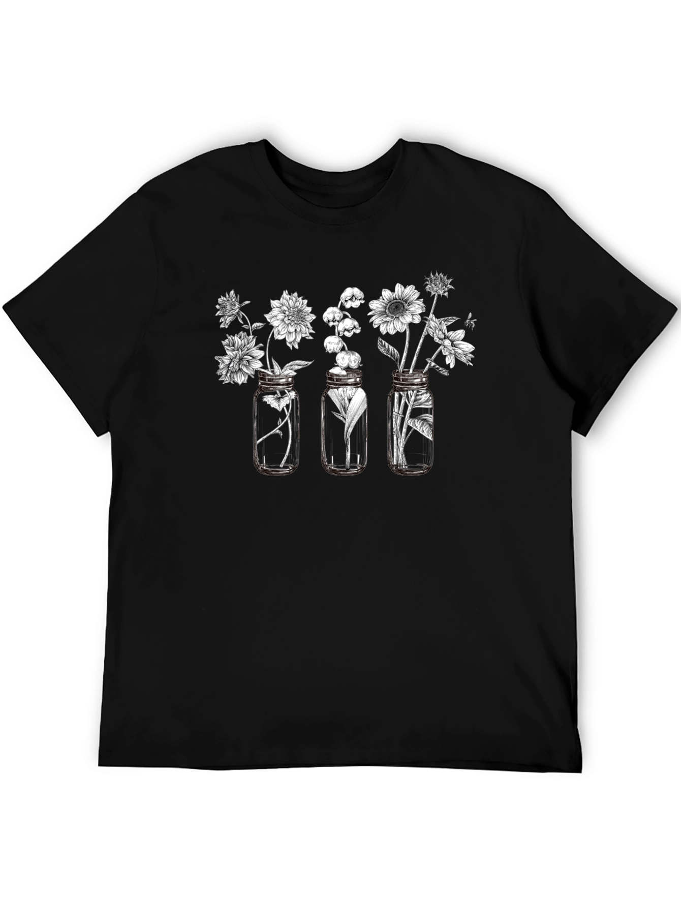 Floral Jars Graphic Tee - Black Cotton Blend