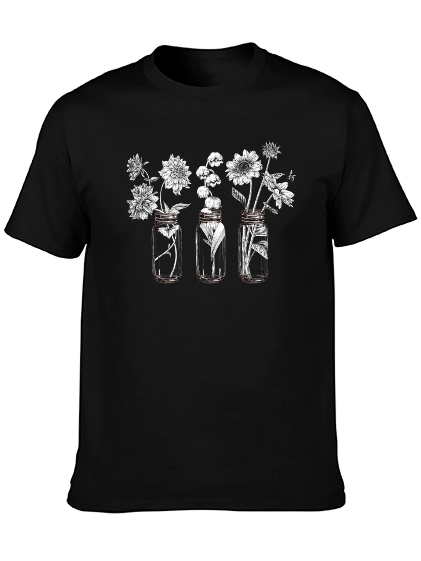 Floral Jars Graphic Tee - Black Cotton Blend