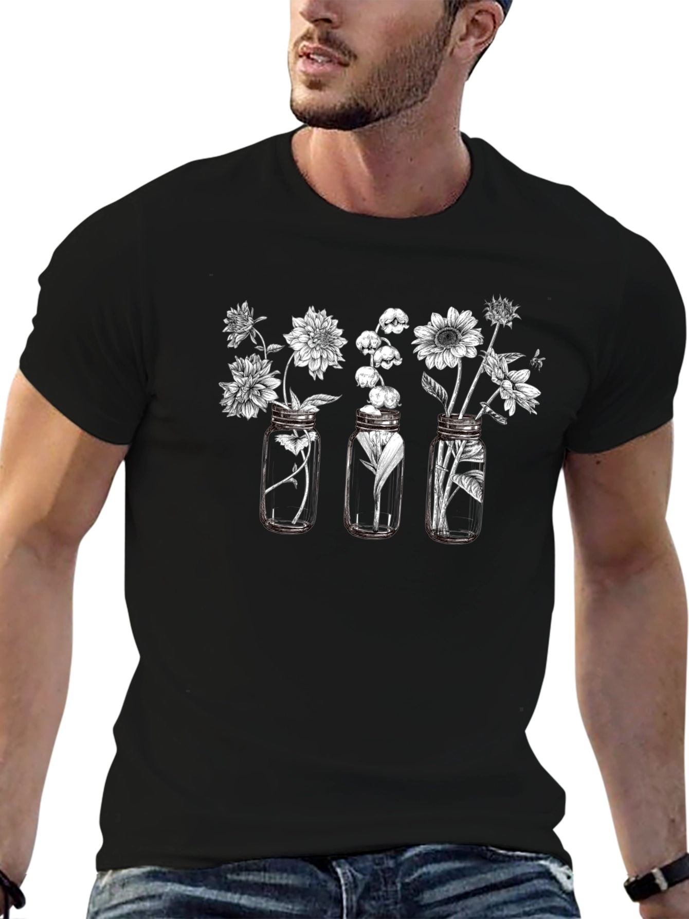 Floral Jars Graphic Tee - Black Cotton Blend