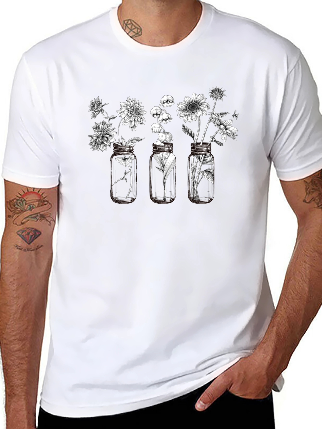 Floral Jars Graphic Tee - Black Cotton Blend