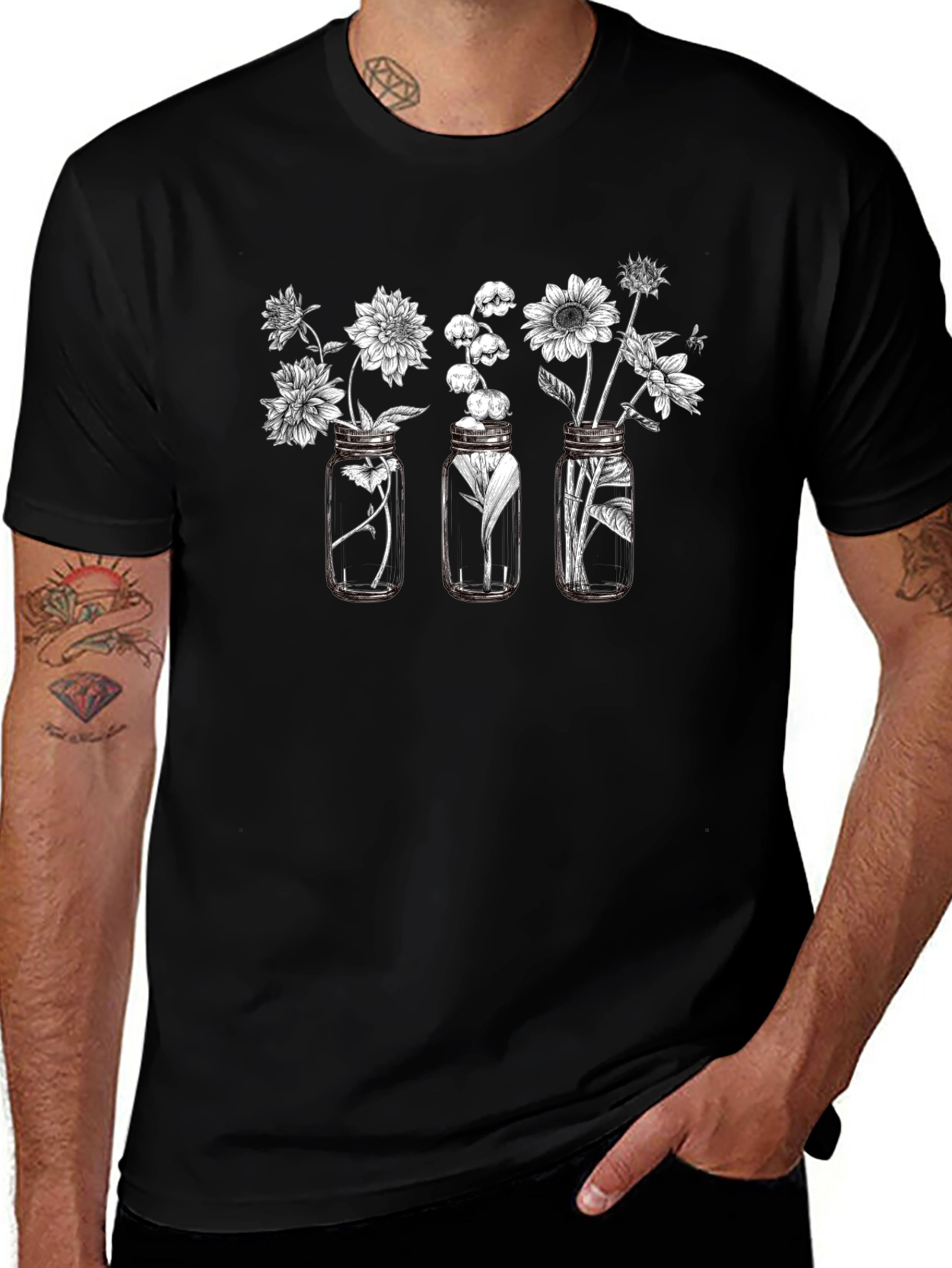 Floral Jars Graphic Tee - Black Cotton Blend