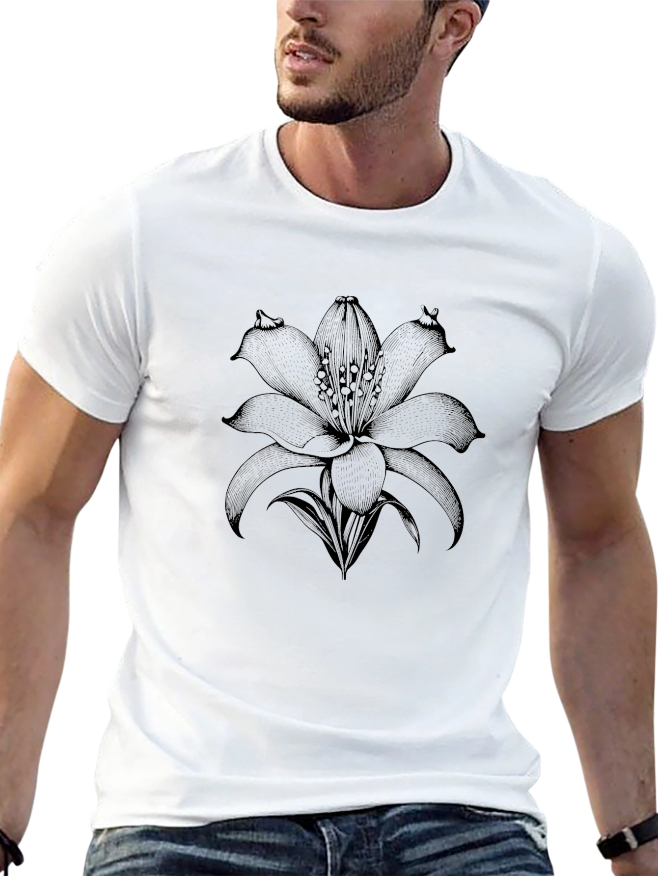 Black Lily Graphic Tee - Stylish Mens T-Shirt