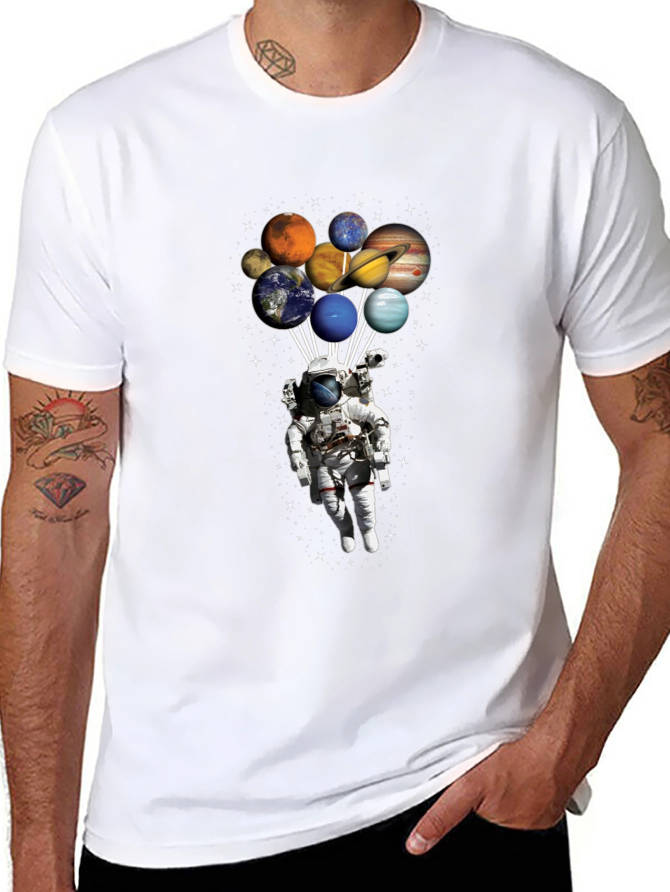 Astronaut Planets Graphic Tee - Space Design