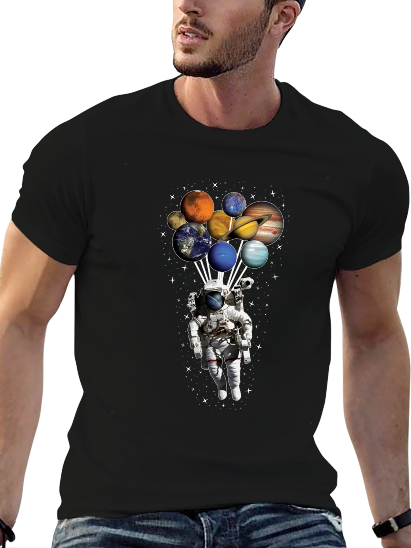 Astronaut Planets Graphic Tee - Space Design