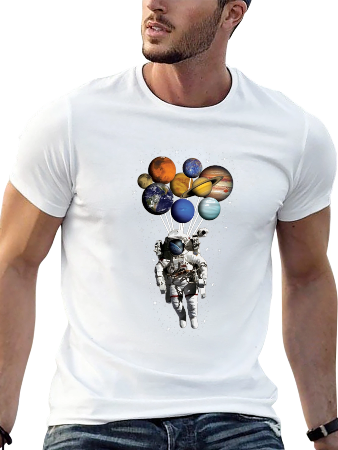 Astronaut Planets Graphic Tee - Space Design