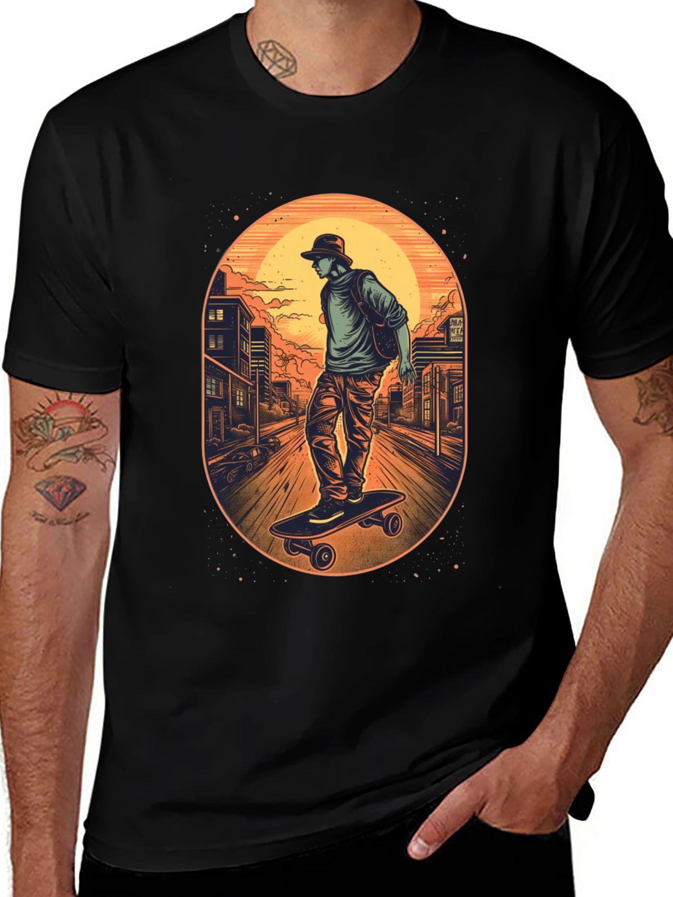 Skateboarder Graphic Black T-Shirt
