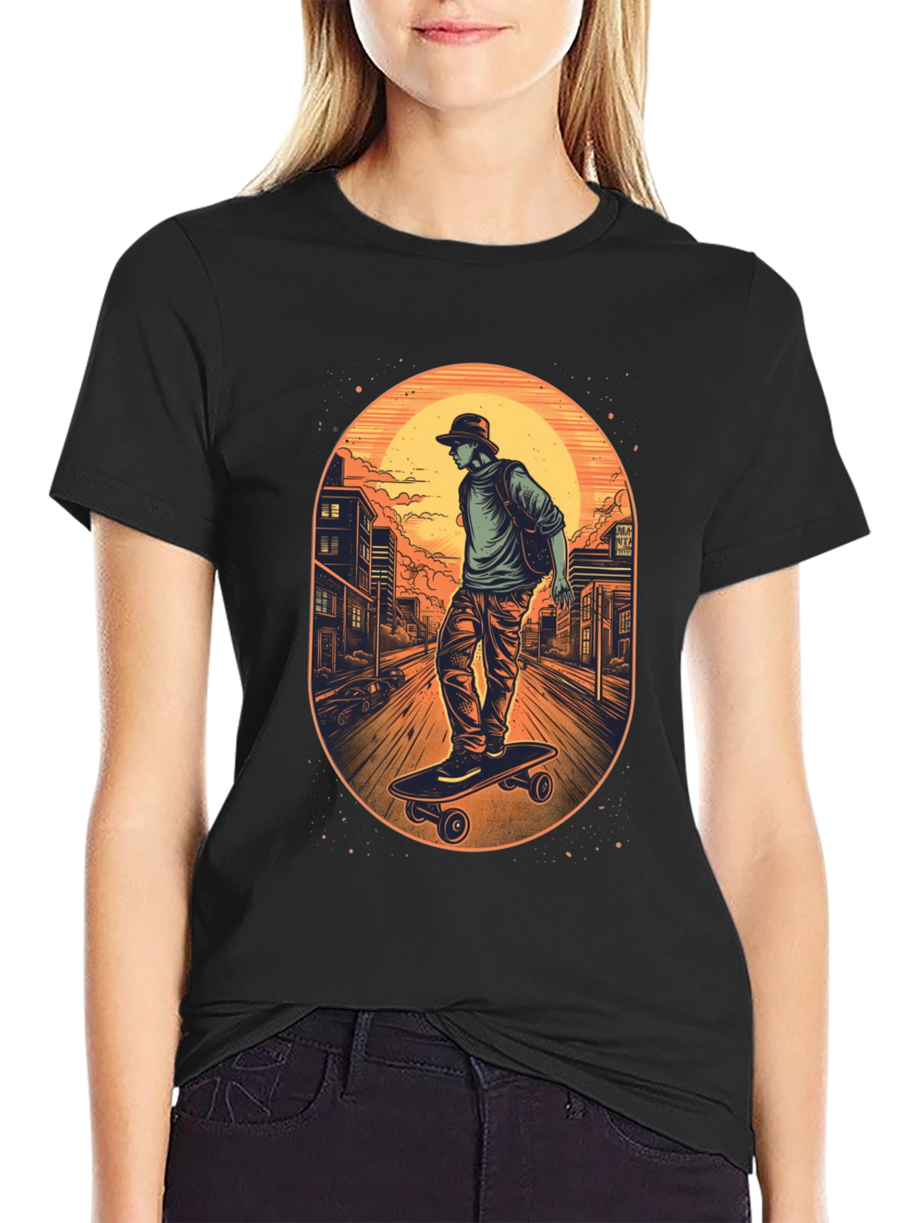 Skateboarder Graphic Black T-Shirt