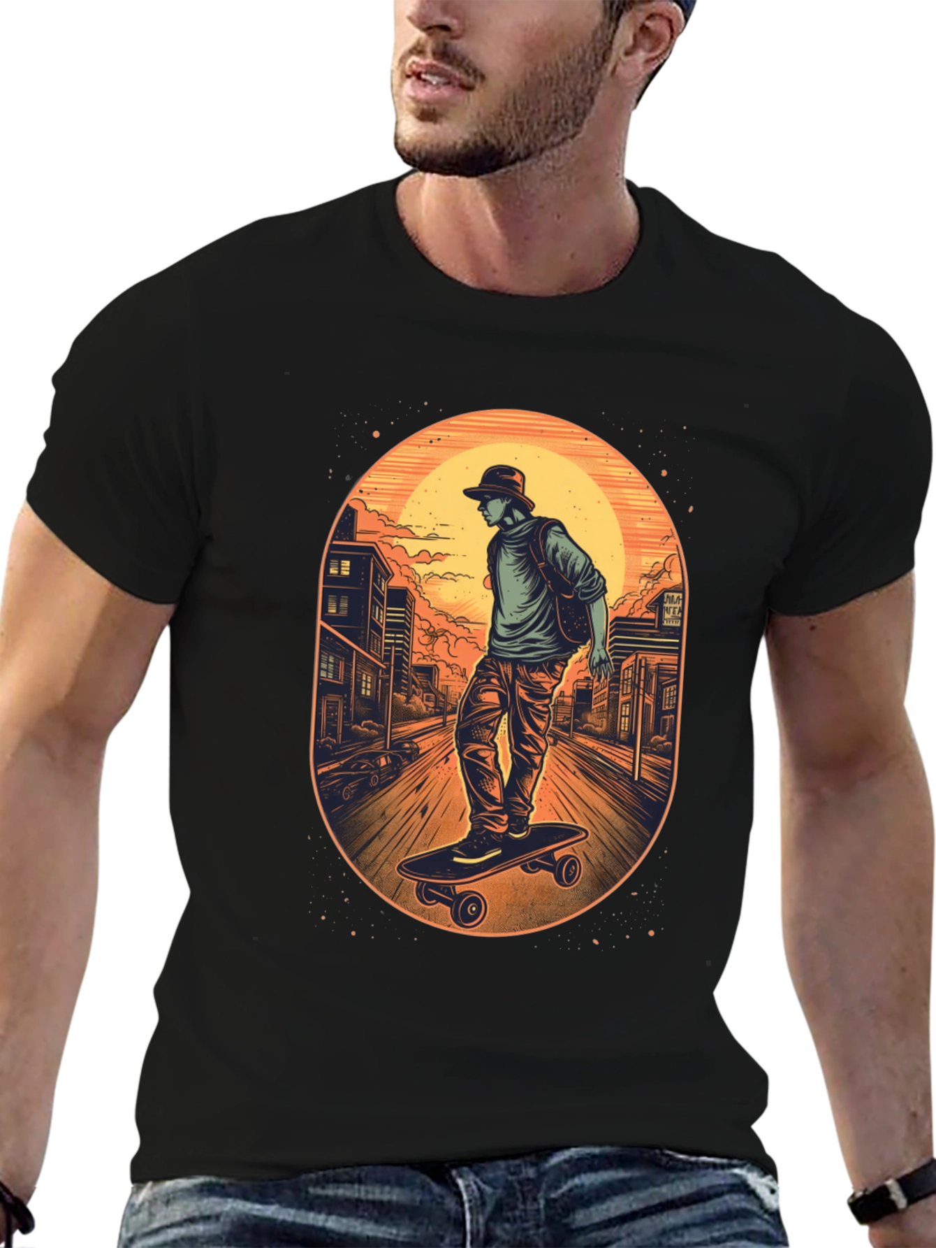 Skateboarder Graphic Black T-Shirt