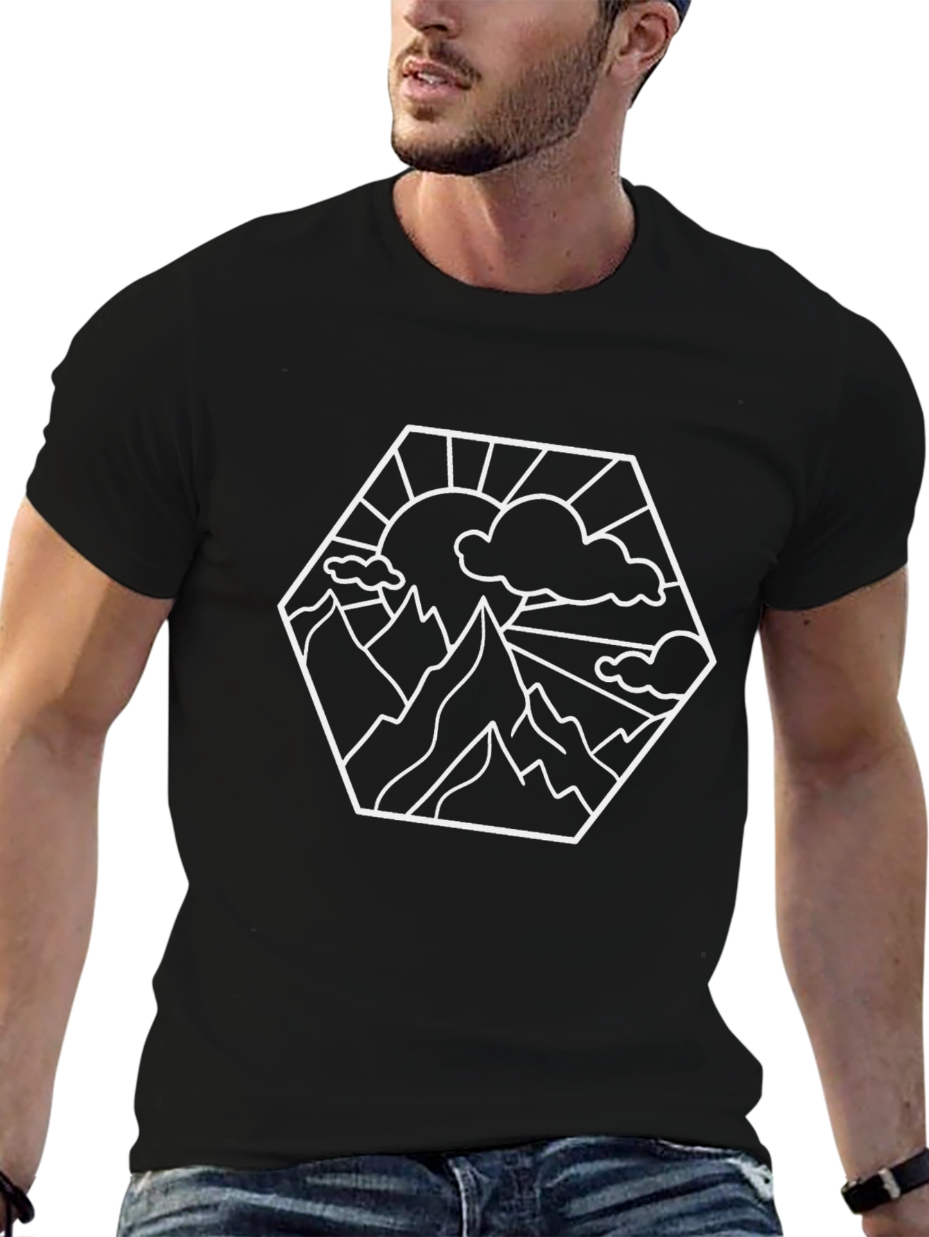 Mountainscape Hexagon Graphic Tee - Black