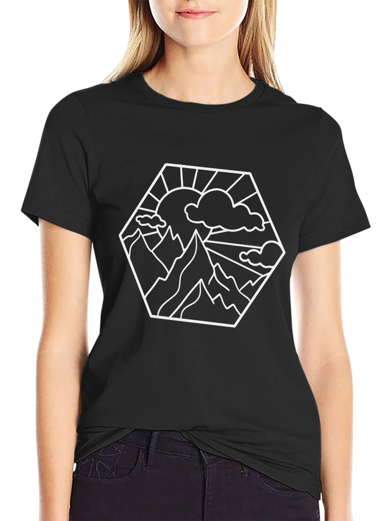 Mountainscape Hexagon Graphic Tee - Black