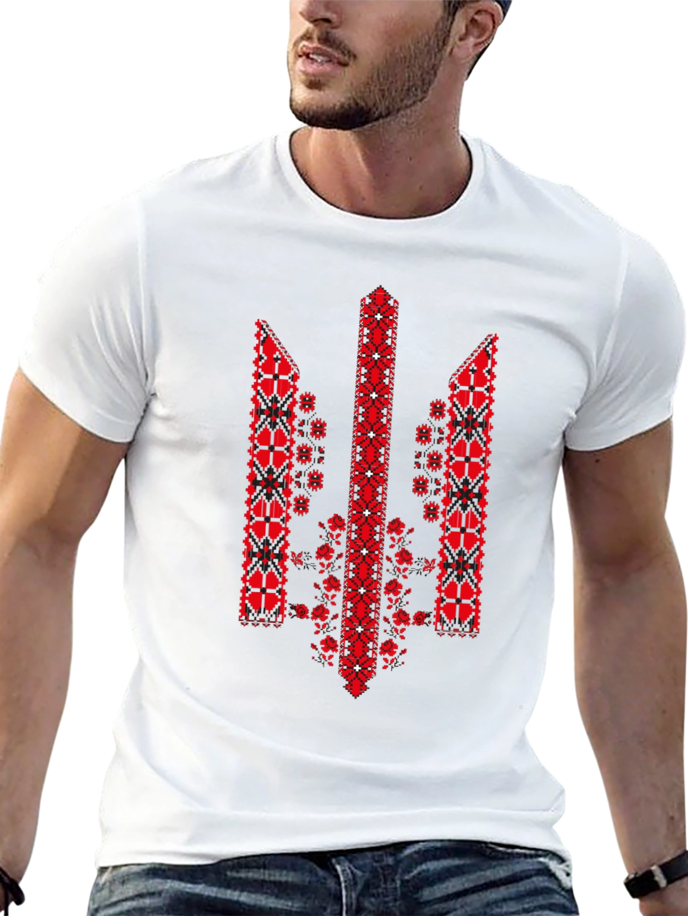 Ukrainian Trident Embroidered Black T-Shirt