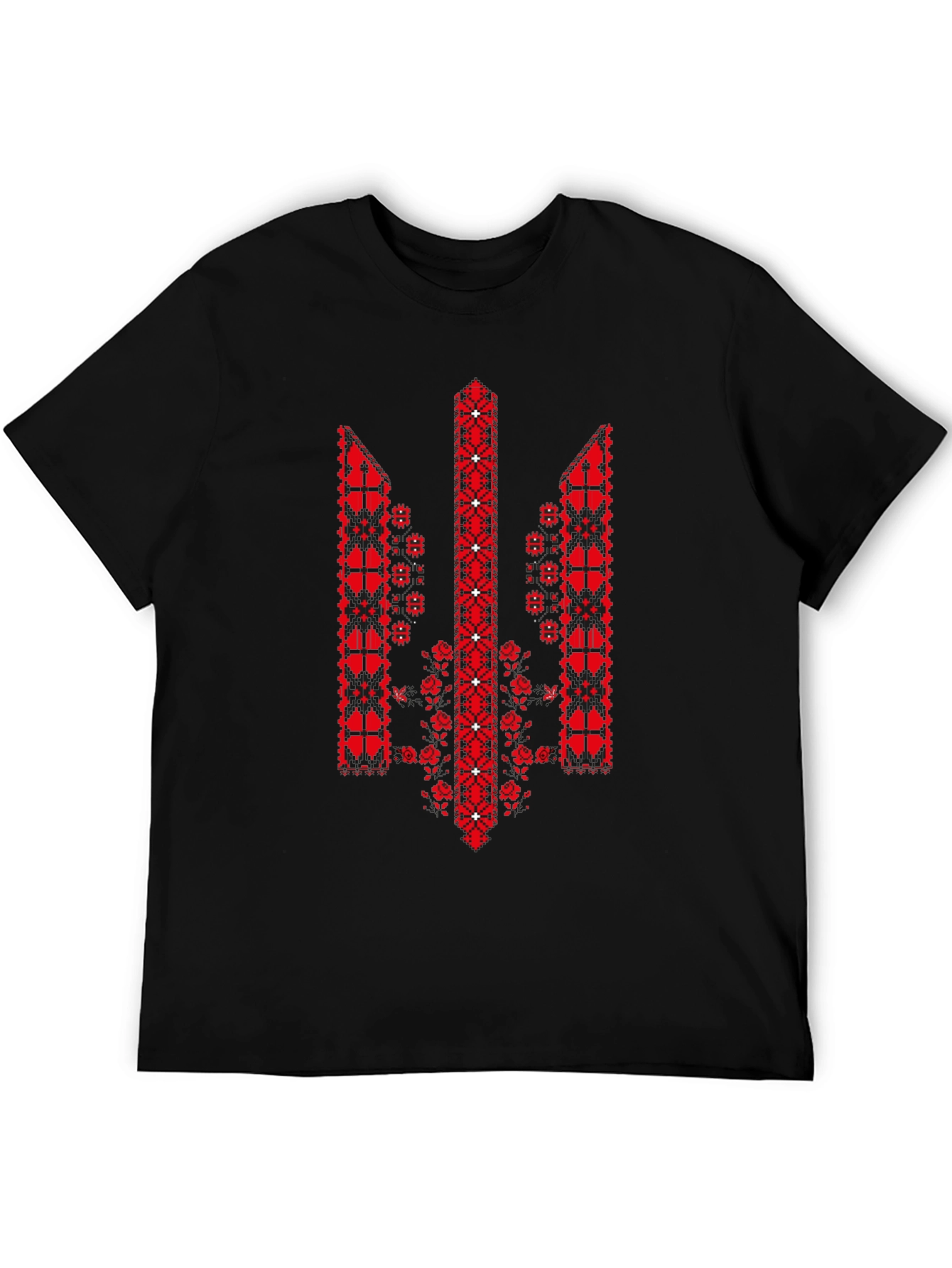 Ukrainian Trident Embroidered Black T-Shirt