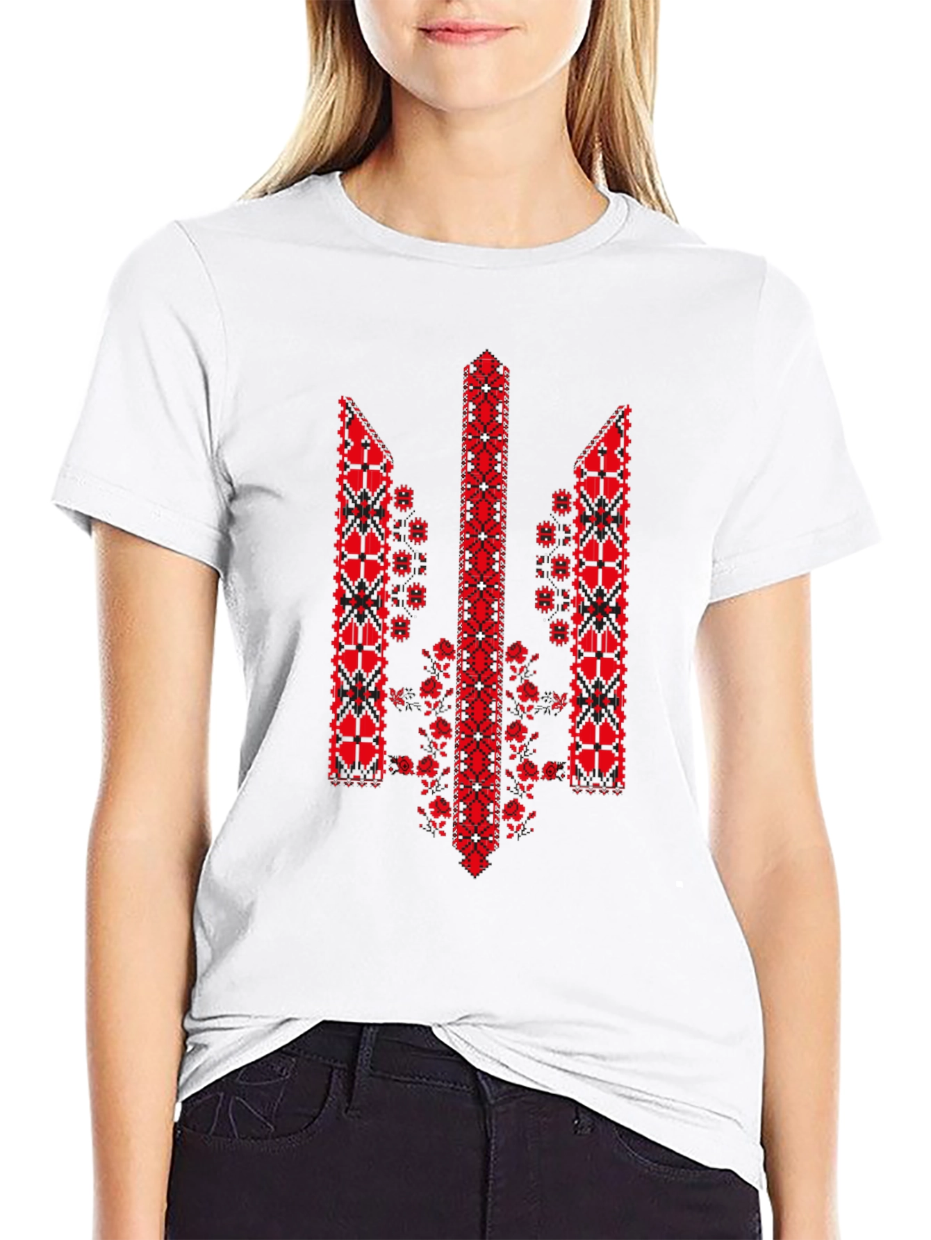 Ukrainian Trident Embroidered Black T-Shirt