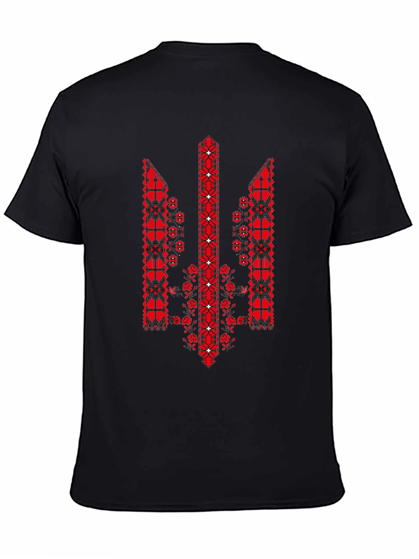 Ukrainian Trident Embroidered Black T-Shirt