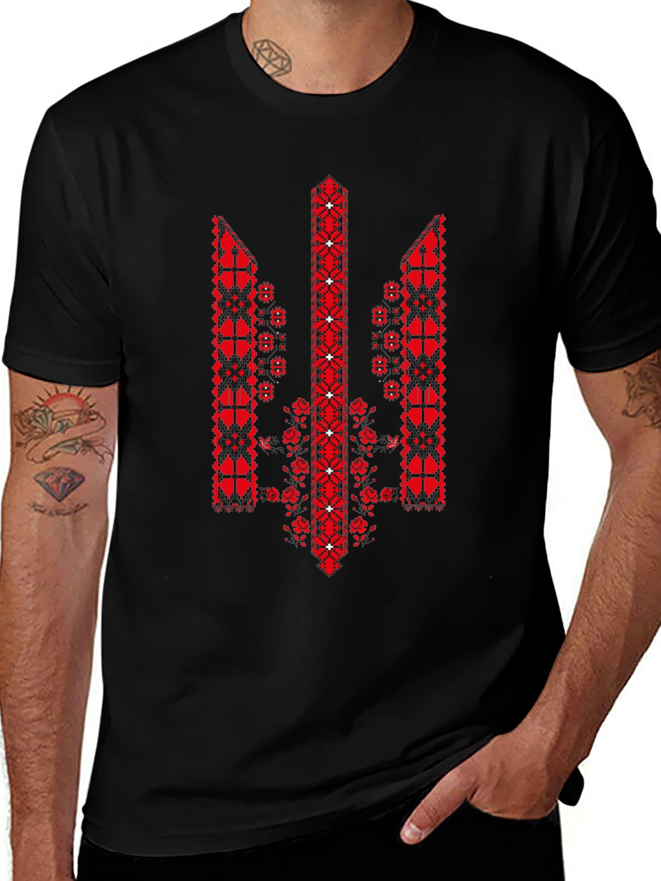 Ukrainian Trident Embroidered Black T-Shirt