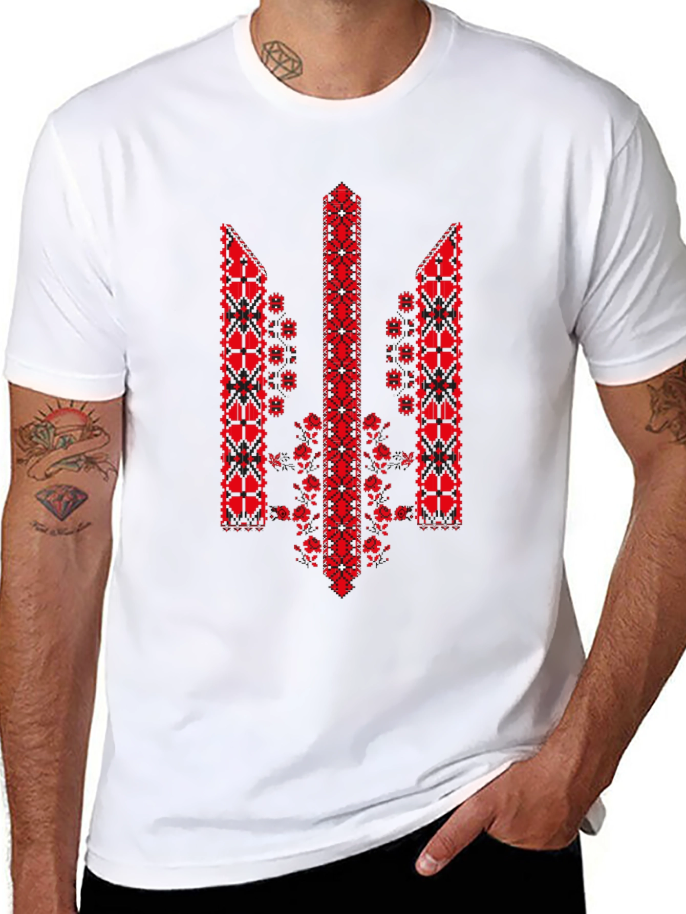 Ukrainian Trident Embroidered Black T-Shirt