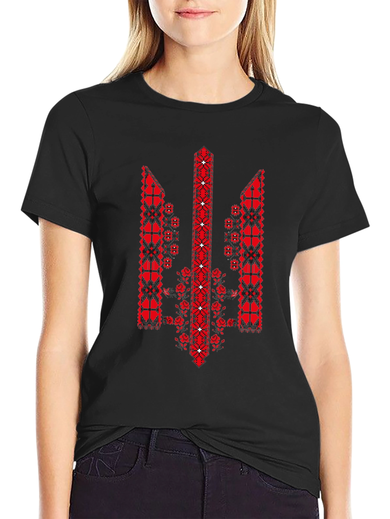 Ukrainian Trident Embroidered Black T-Shirt