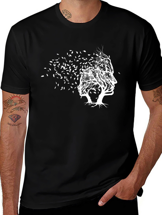 Abstract Tree Face Graphic Tee - Black