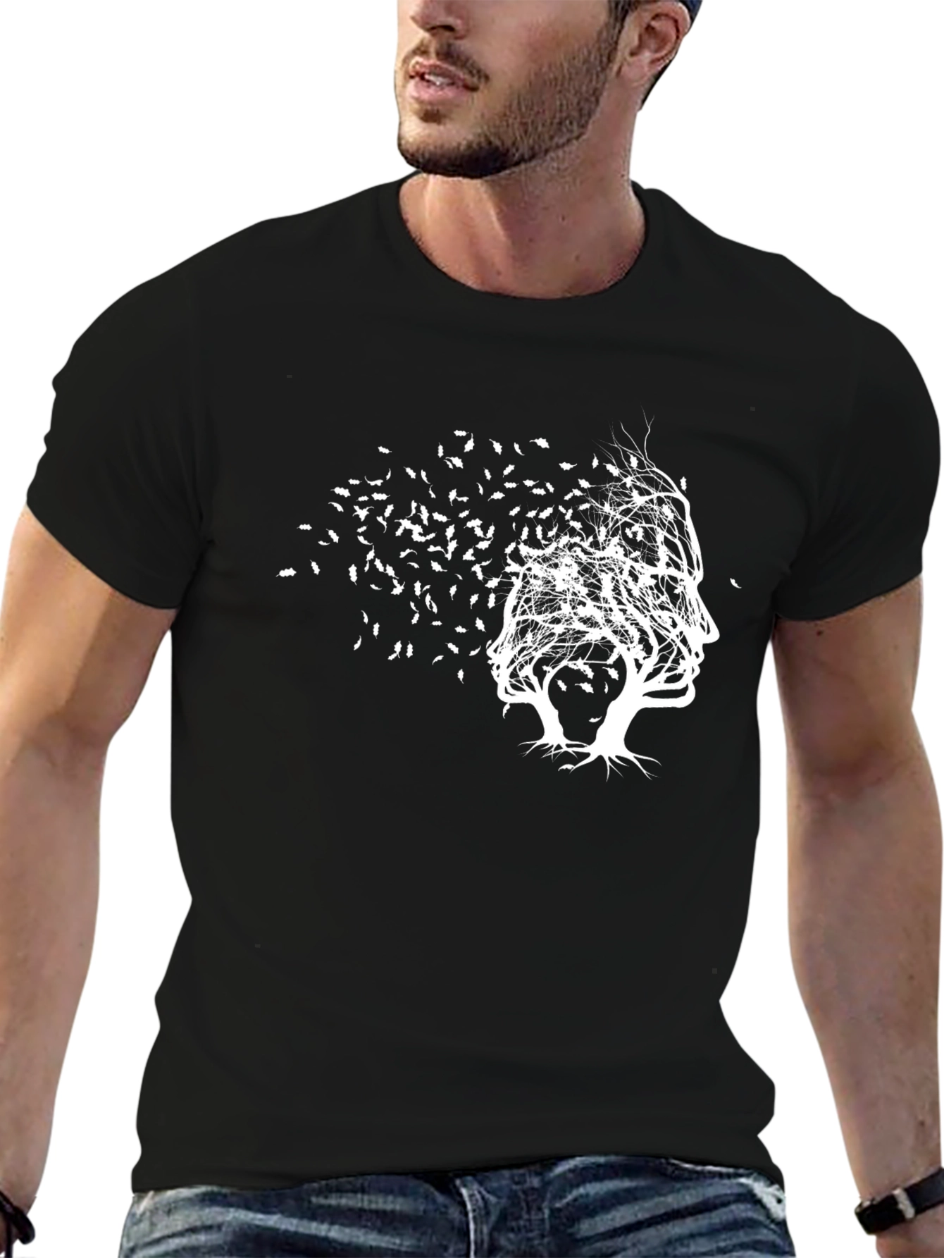Abstract Tree Face Graphic Tee - Black