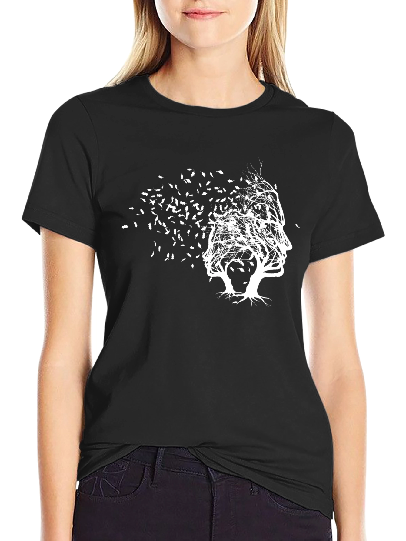 Abstract Tree Face Graphic Tee - Black