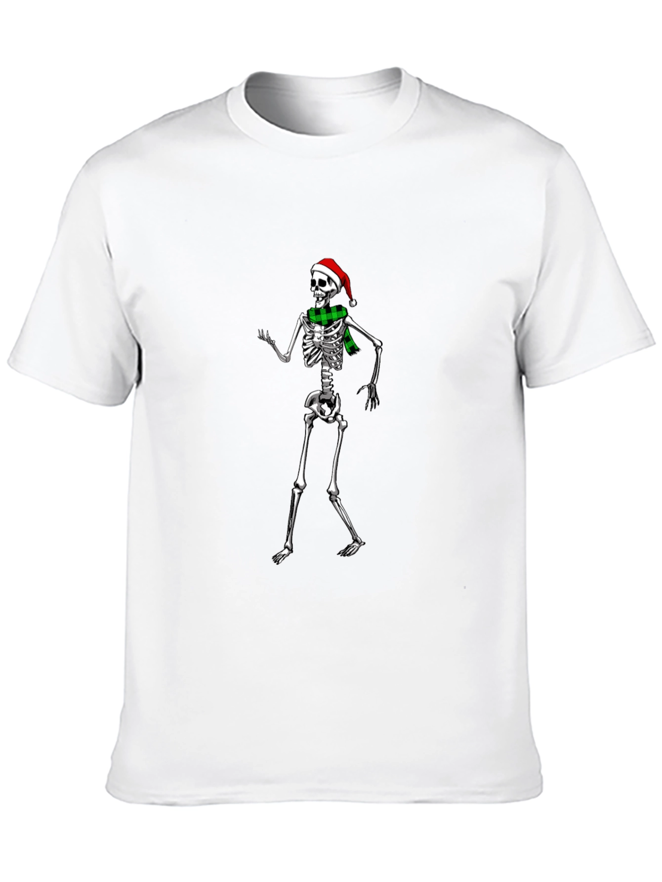 Festive Skeleton T-Shirt: Santa Hat & Scarf