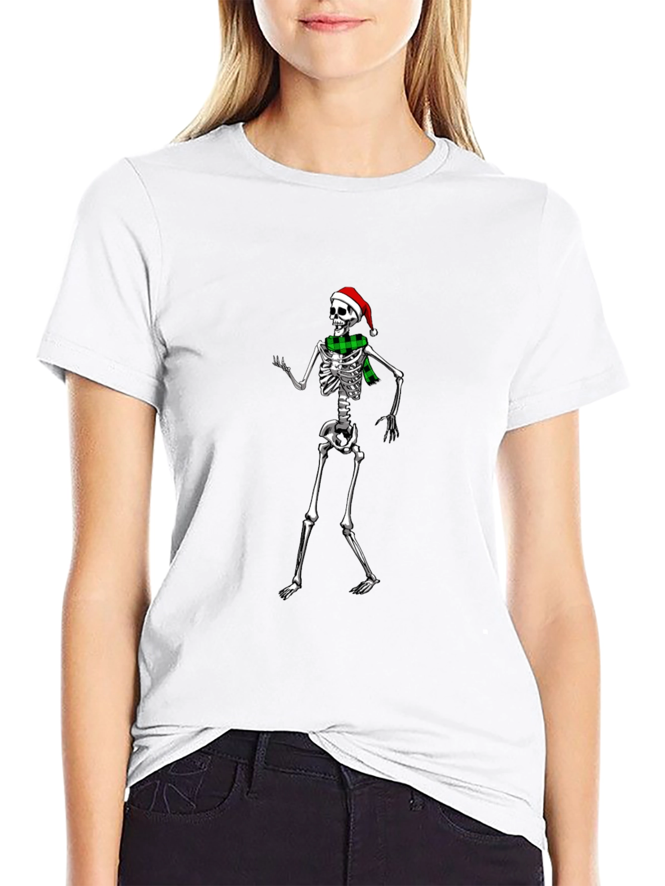 Festive Skeleton T-Shirt: Santa Hat & Scarf