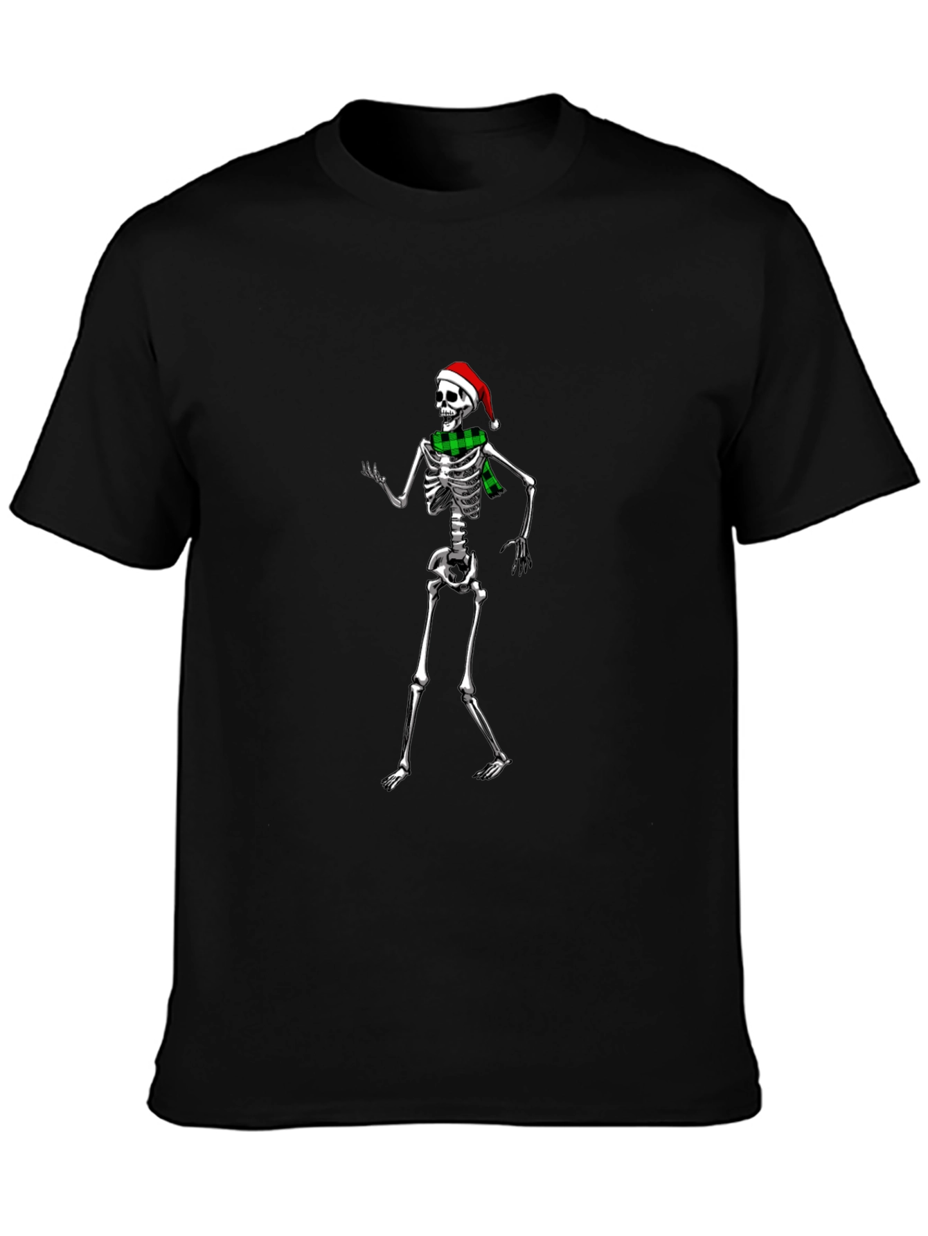 Festive Skeleton T-Shirt: Santa Hat & Scarf