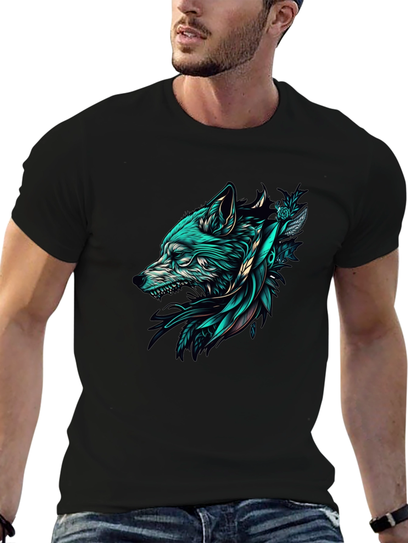 Wolf Graphic Tee - Black Cotton T-Shirt