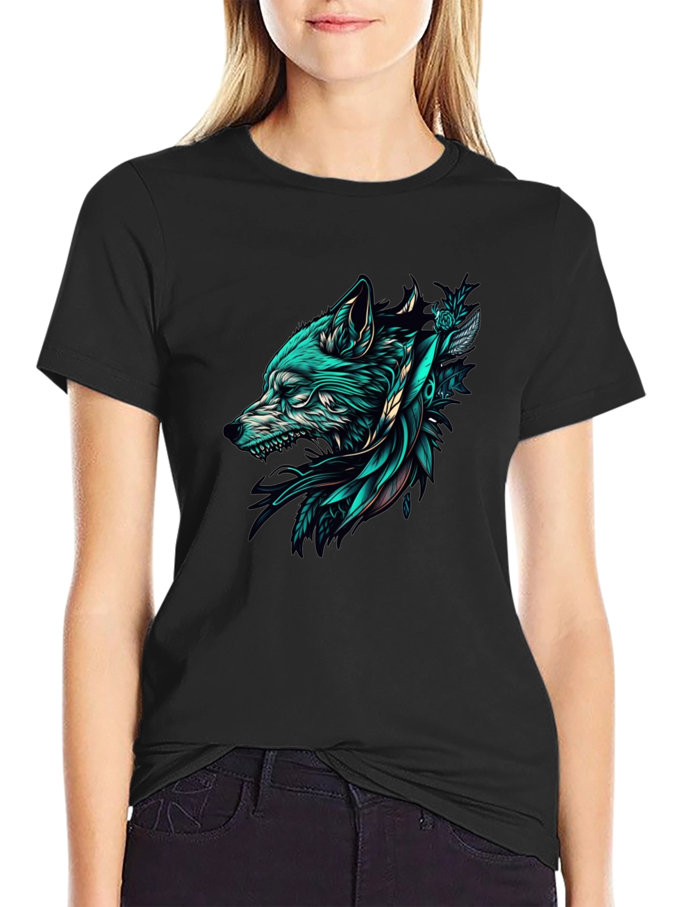 Wolf Graphic Tee - Black Cotton T-Shirt