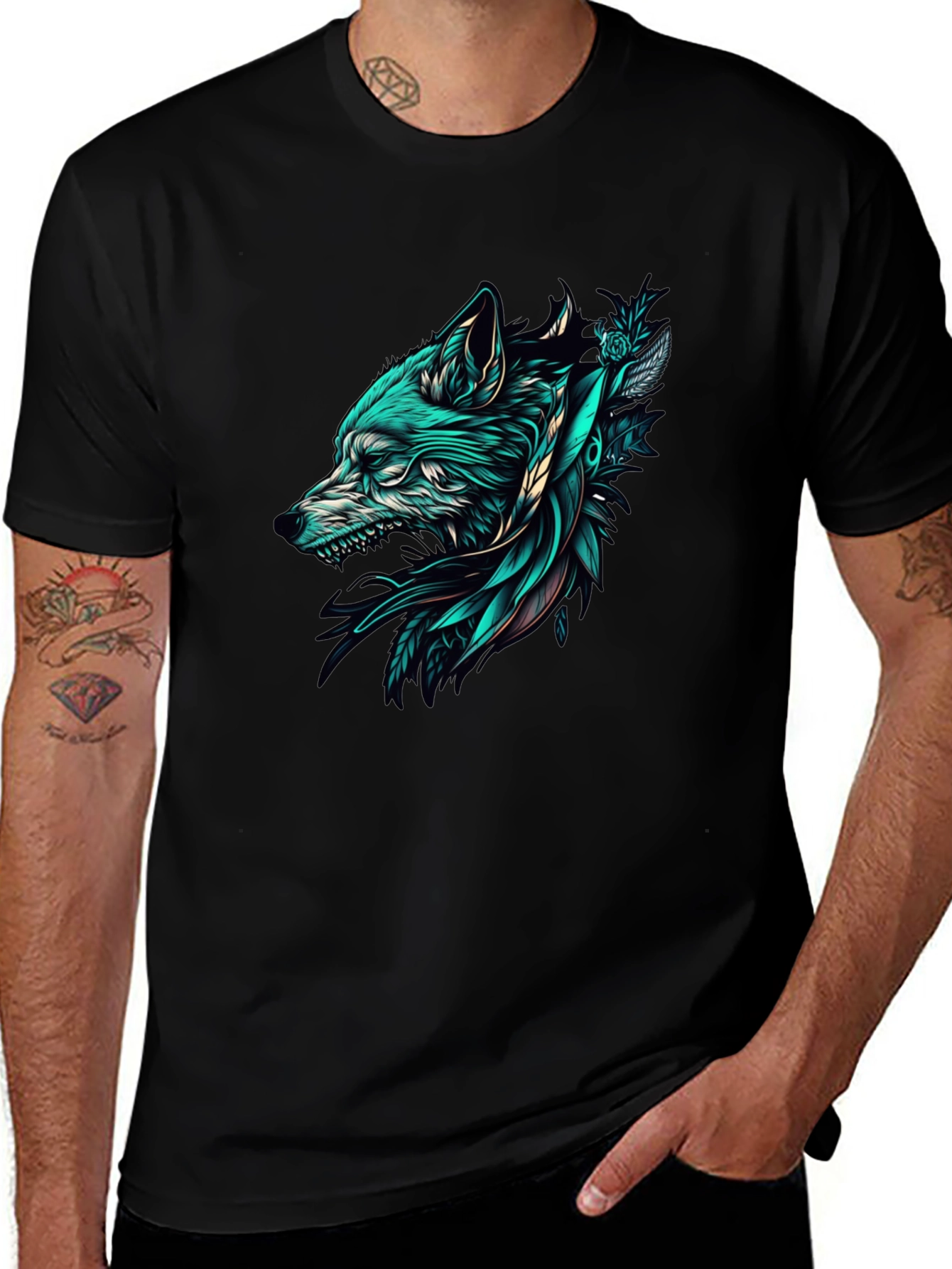 Wolf Graphic Tee - Black Cotton T-Shirt