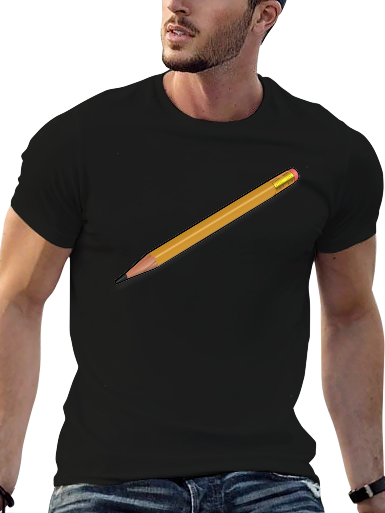 Pencil Graphic T-Shirt - Black Crew Neck