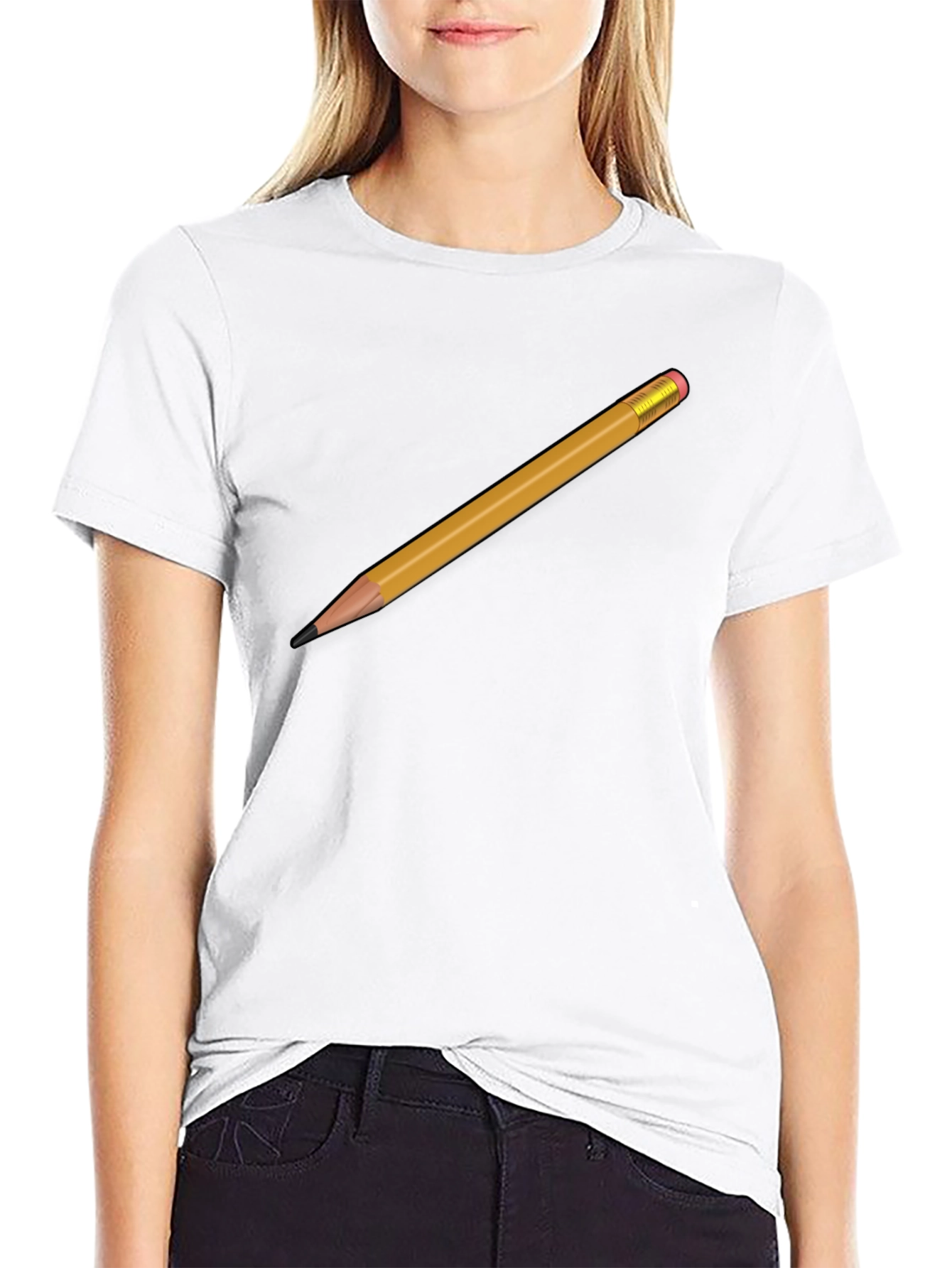Pencil Graphic T-Shirt - Black Crew Neck