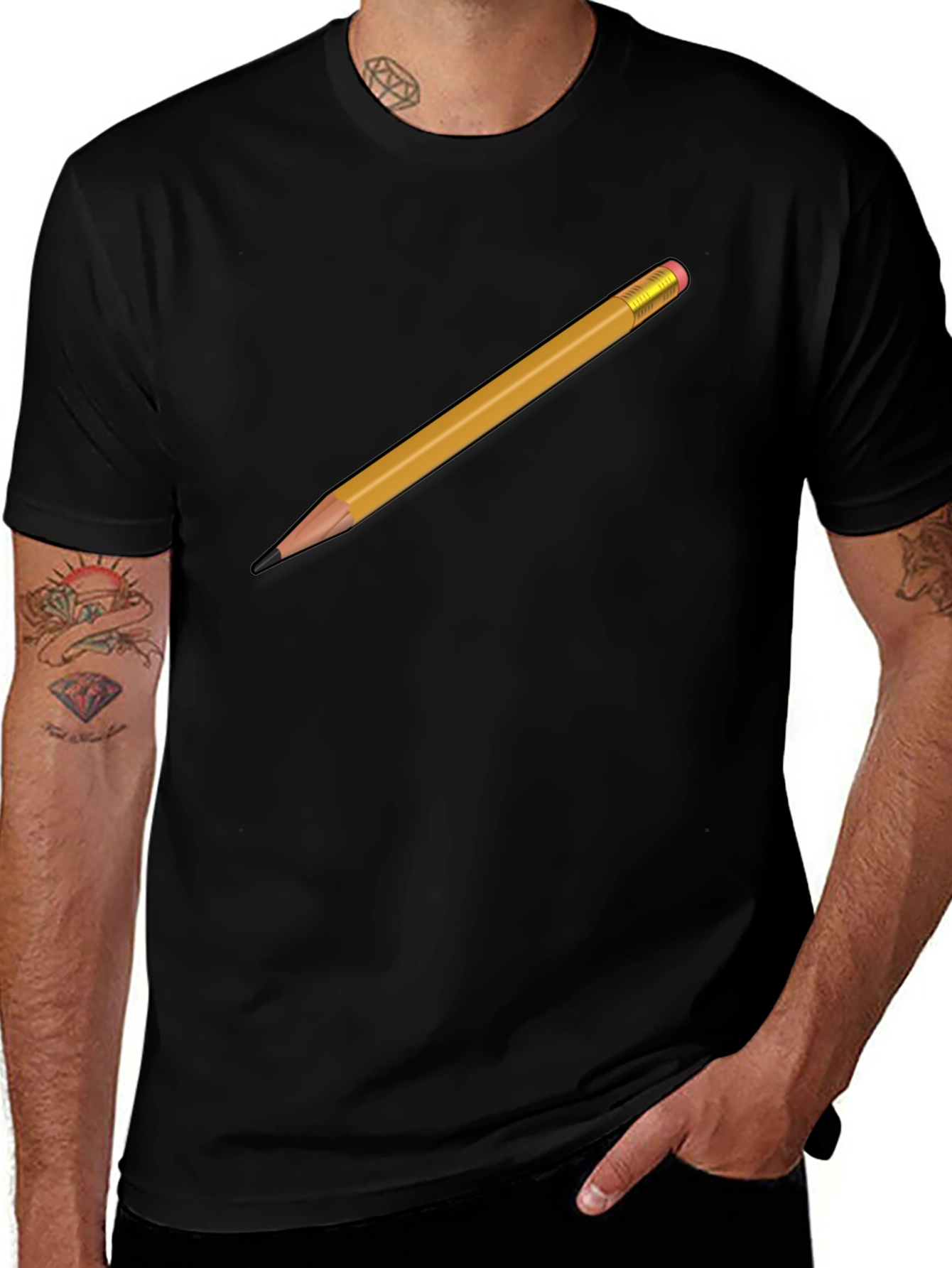 Pencil Graphic T-Shirt - Black Crew Neck