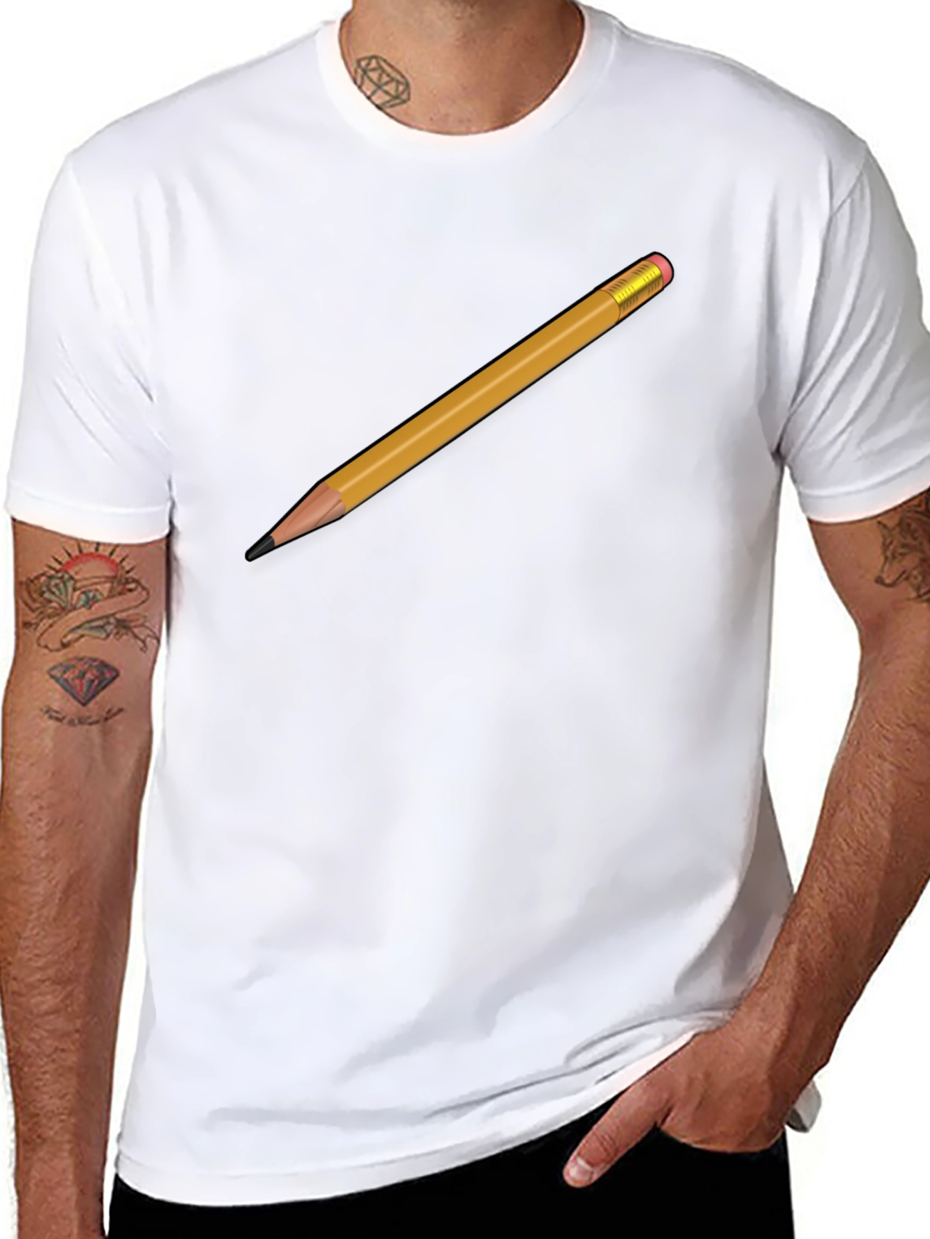 Pencil Graphic T-Shirt - Black Crew Neck