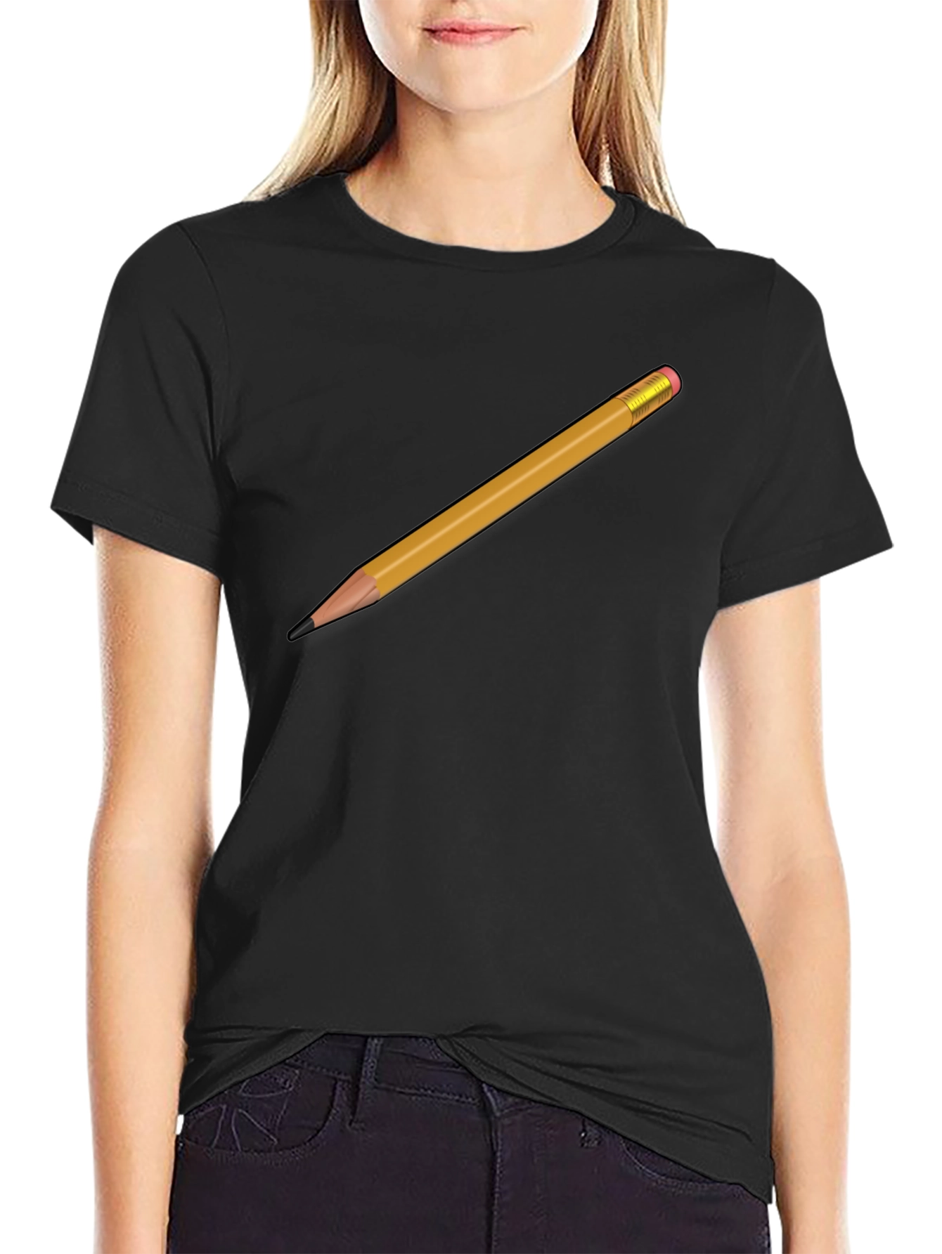 Pencil Graphic T-Shirt - Black Crew Neck