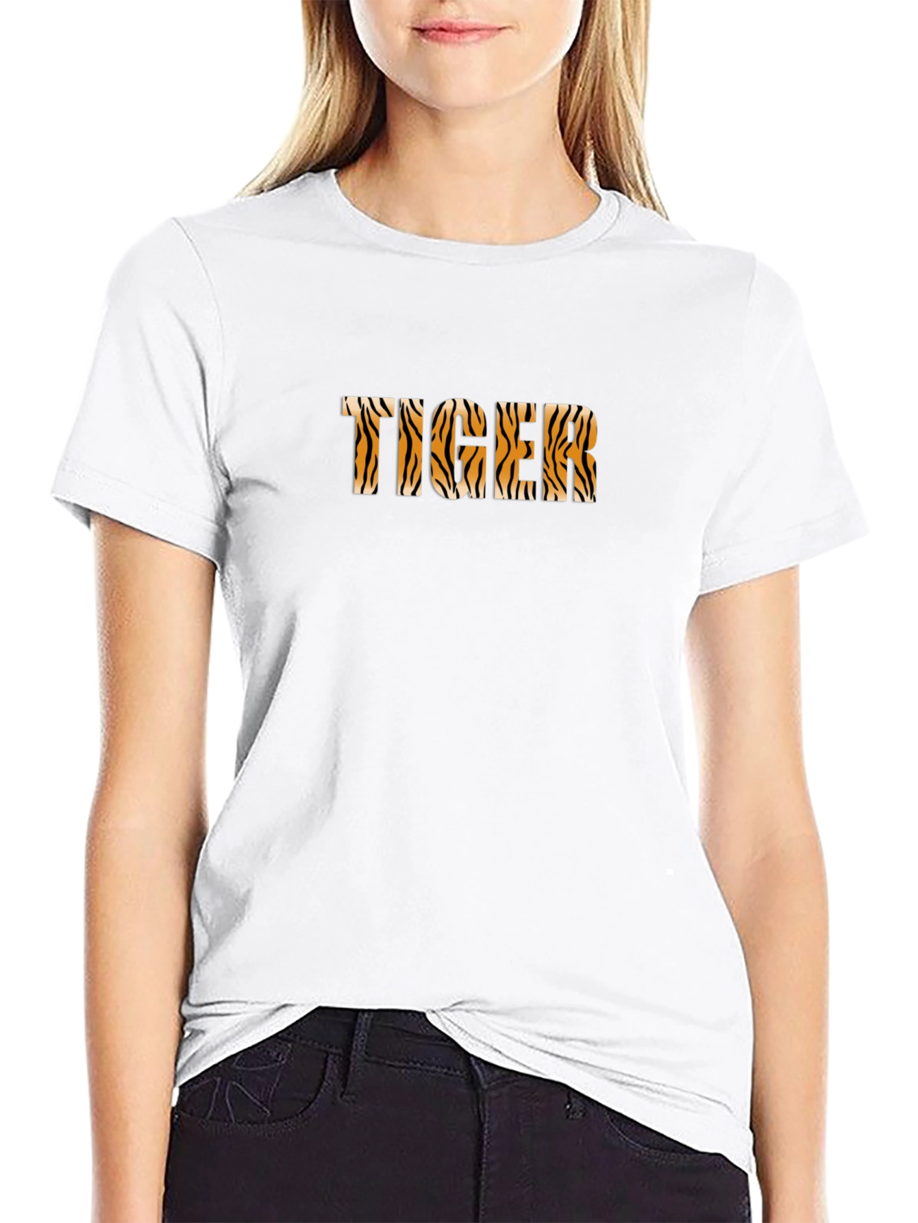 Tiger Print Graphic Tee - Unisex Black Cotton T-Shirt