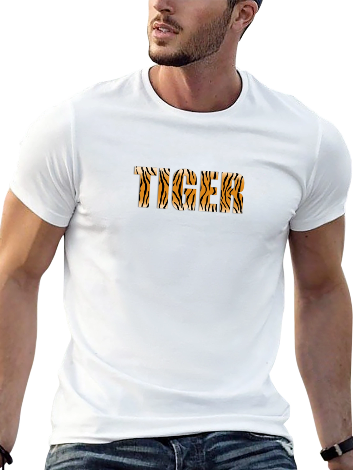 Tiger Print Graphic Tee - Unisex Black Cotton T-Shirt