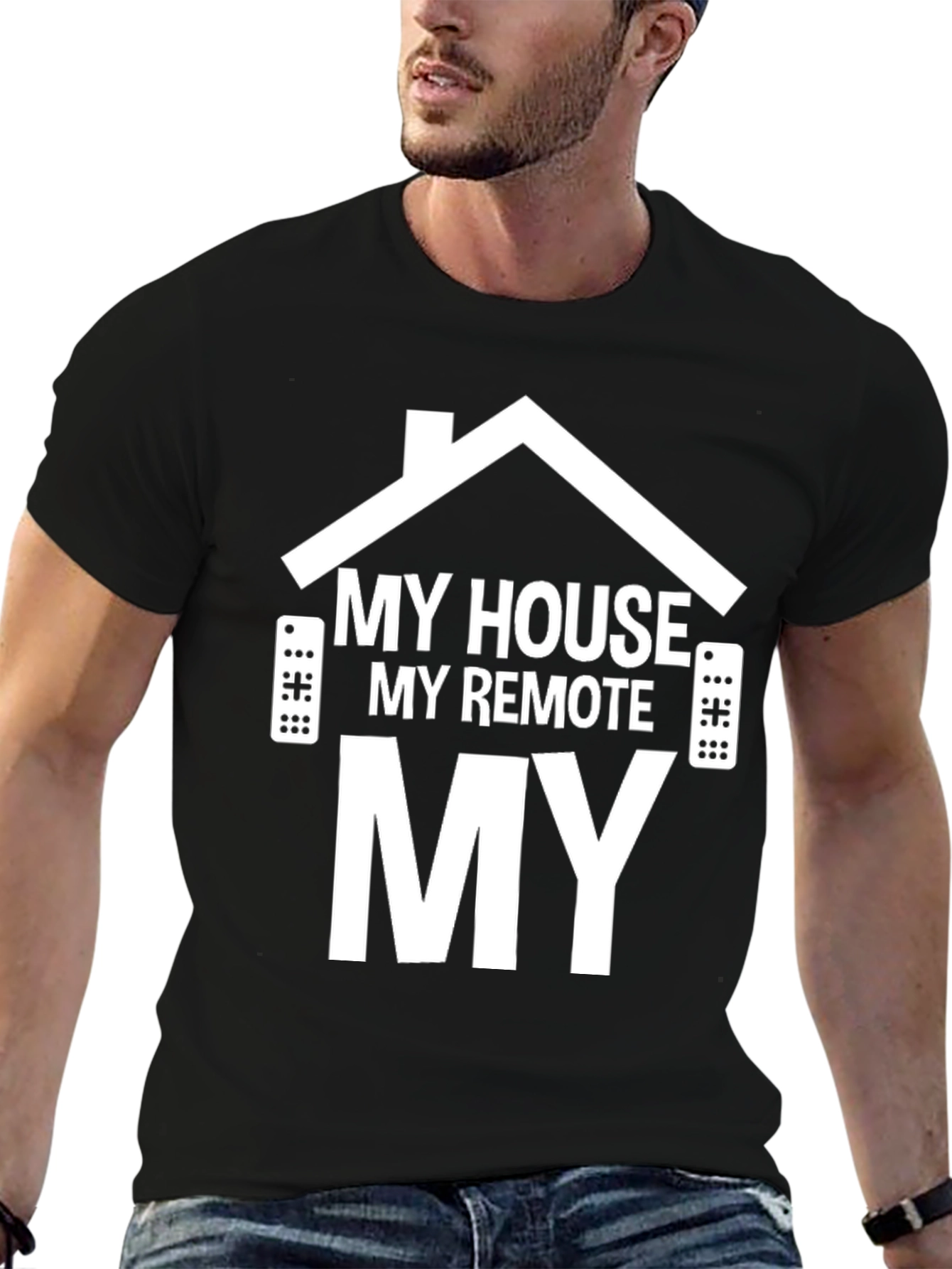 My House My Remote My Rules Black Graphic T-Shirt