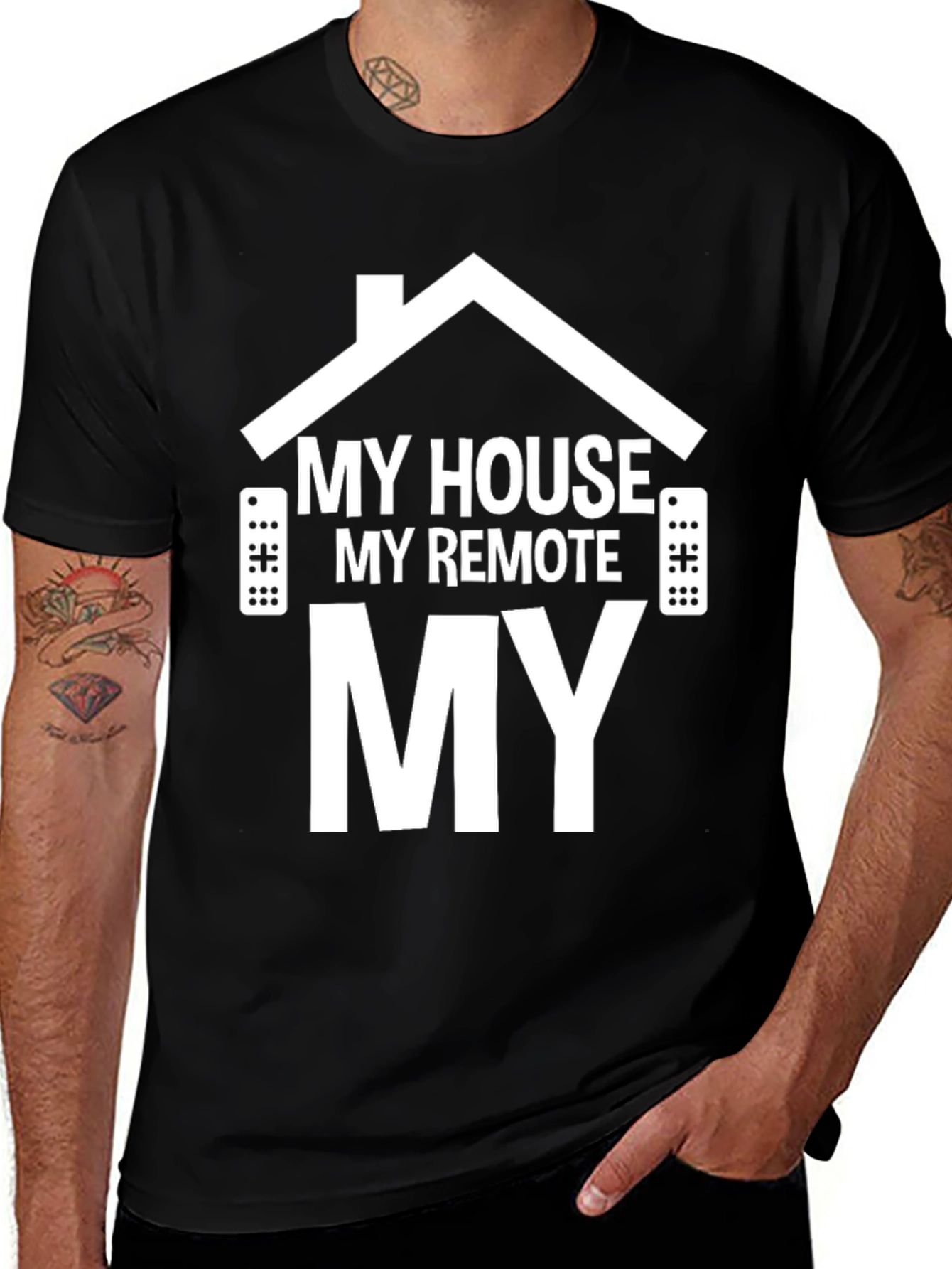 My House My Remote My Rules Black Graphic T-Shirt