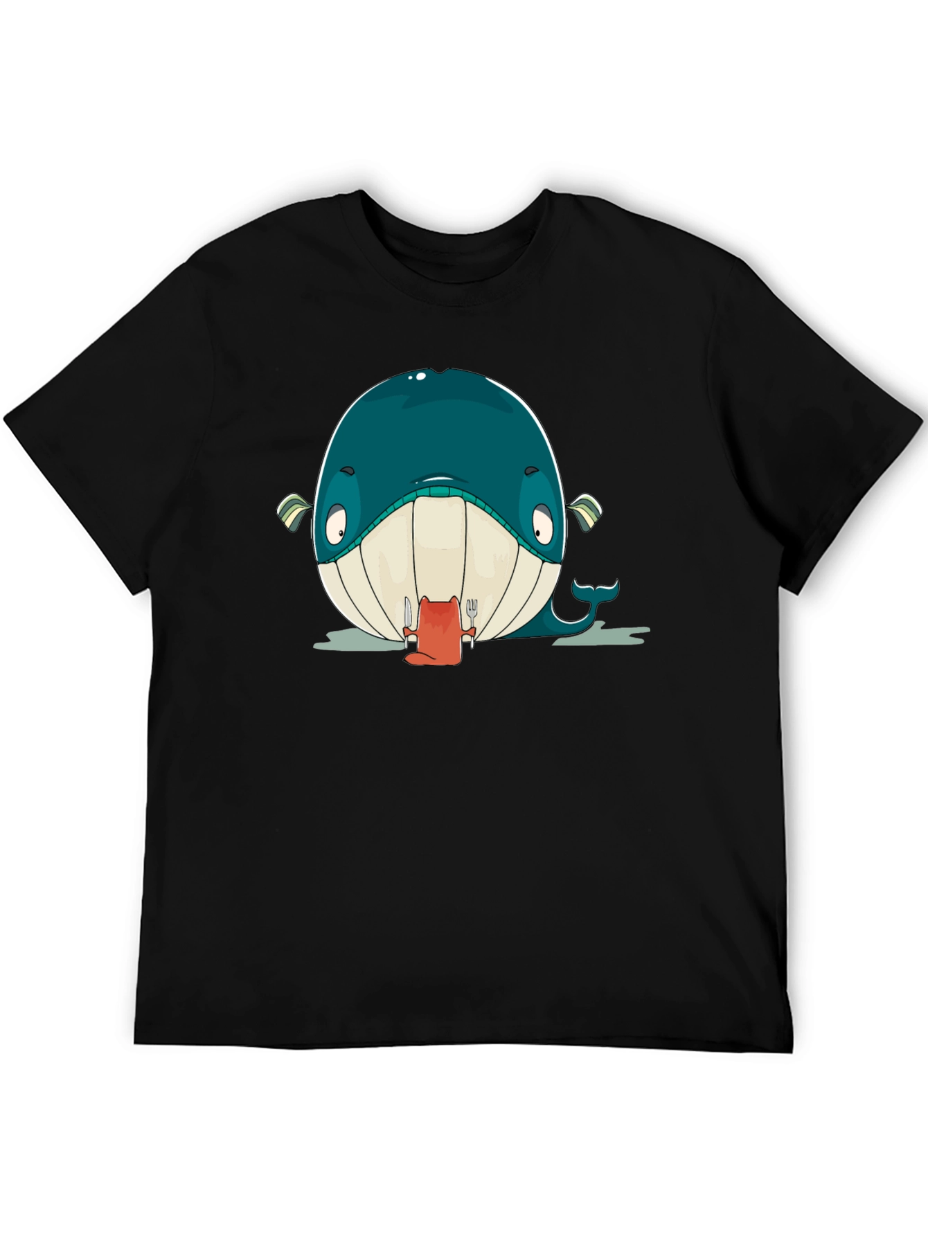 Cartoon Whale Graphic Black T-Shirt