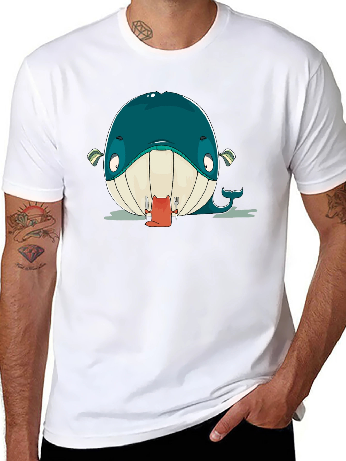 Cartoon Whale Graphic Black T-Shirt
