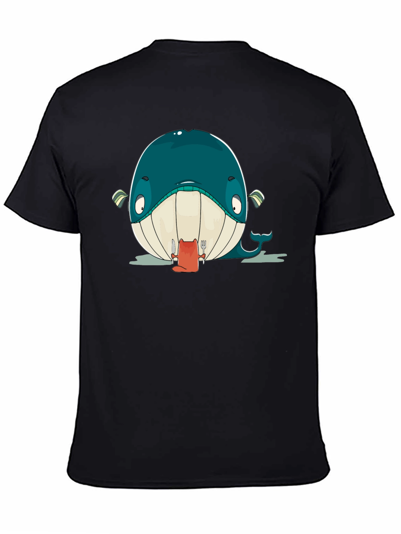 Cartoon Whale Graphic Black T-Shirt