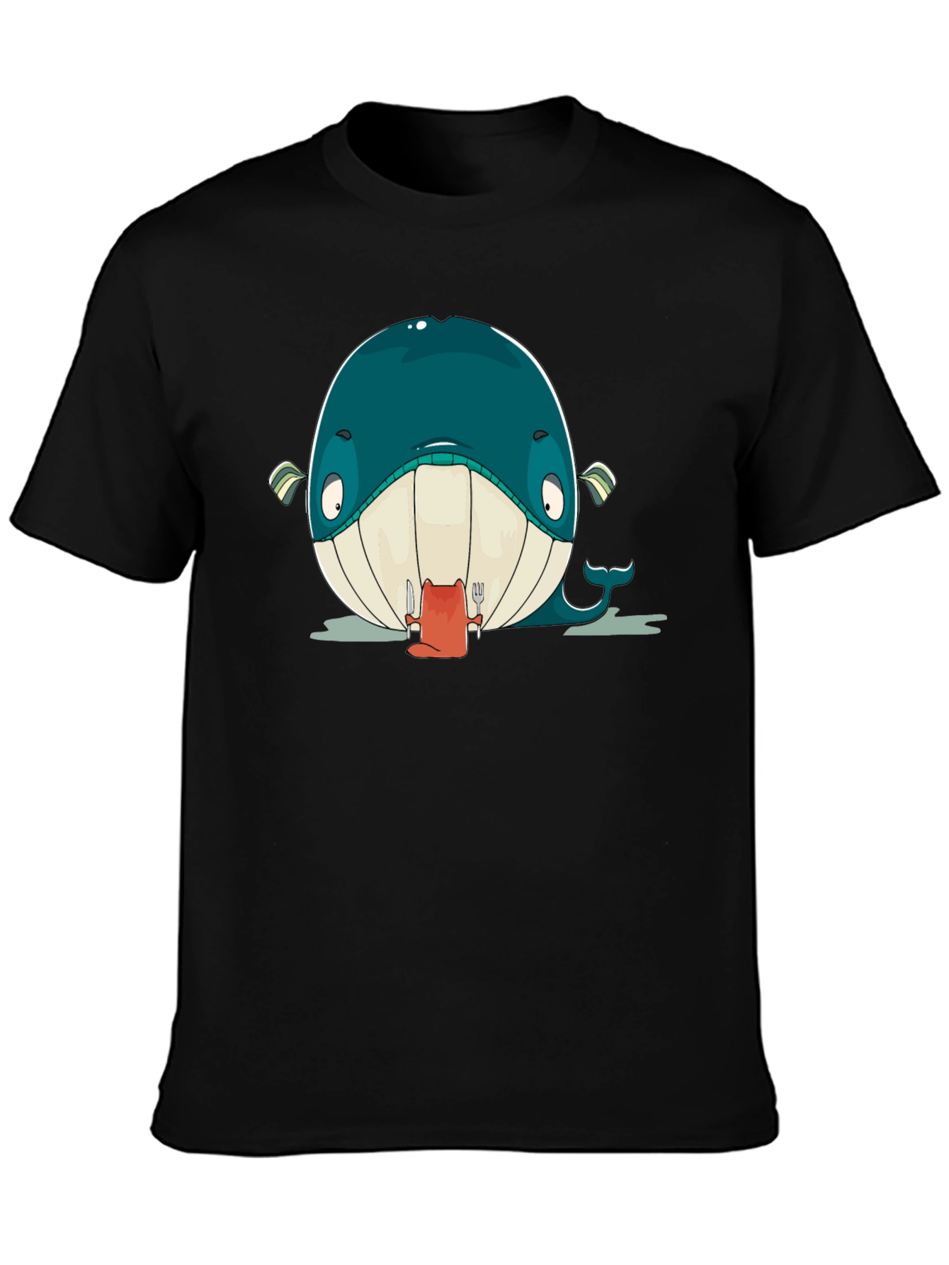 Cartoon Whale Graphic Black T-Shirt