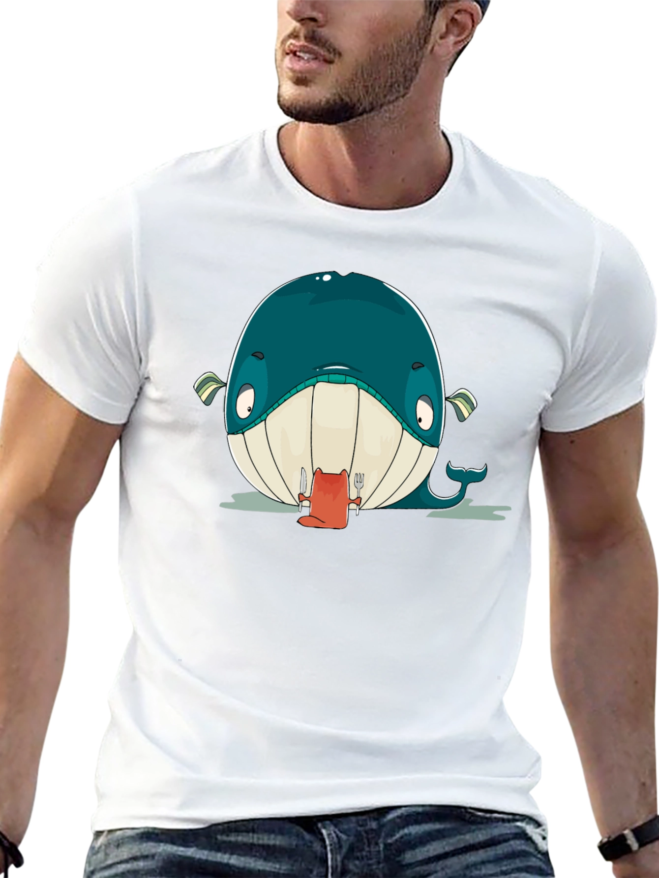 Cartoon Whale Graphic Black T-Shirt