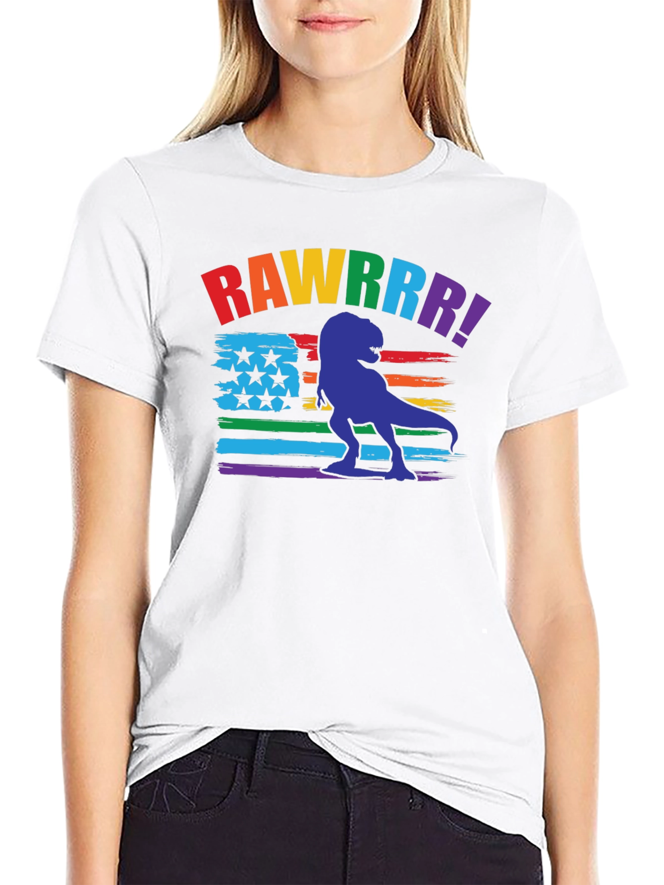 Rainbow Dinosaur Pride T-Shirt - RAWWWRR!