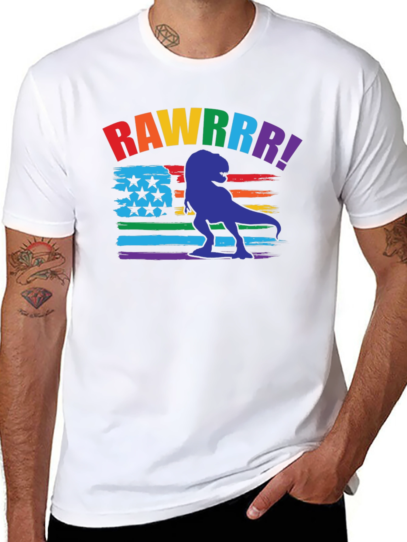 Rainbow Dinosaur Pride T-Shirt - RAWWWRR!
