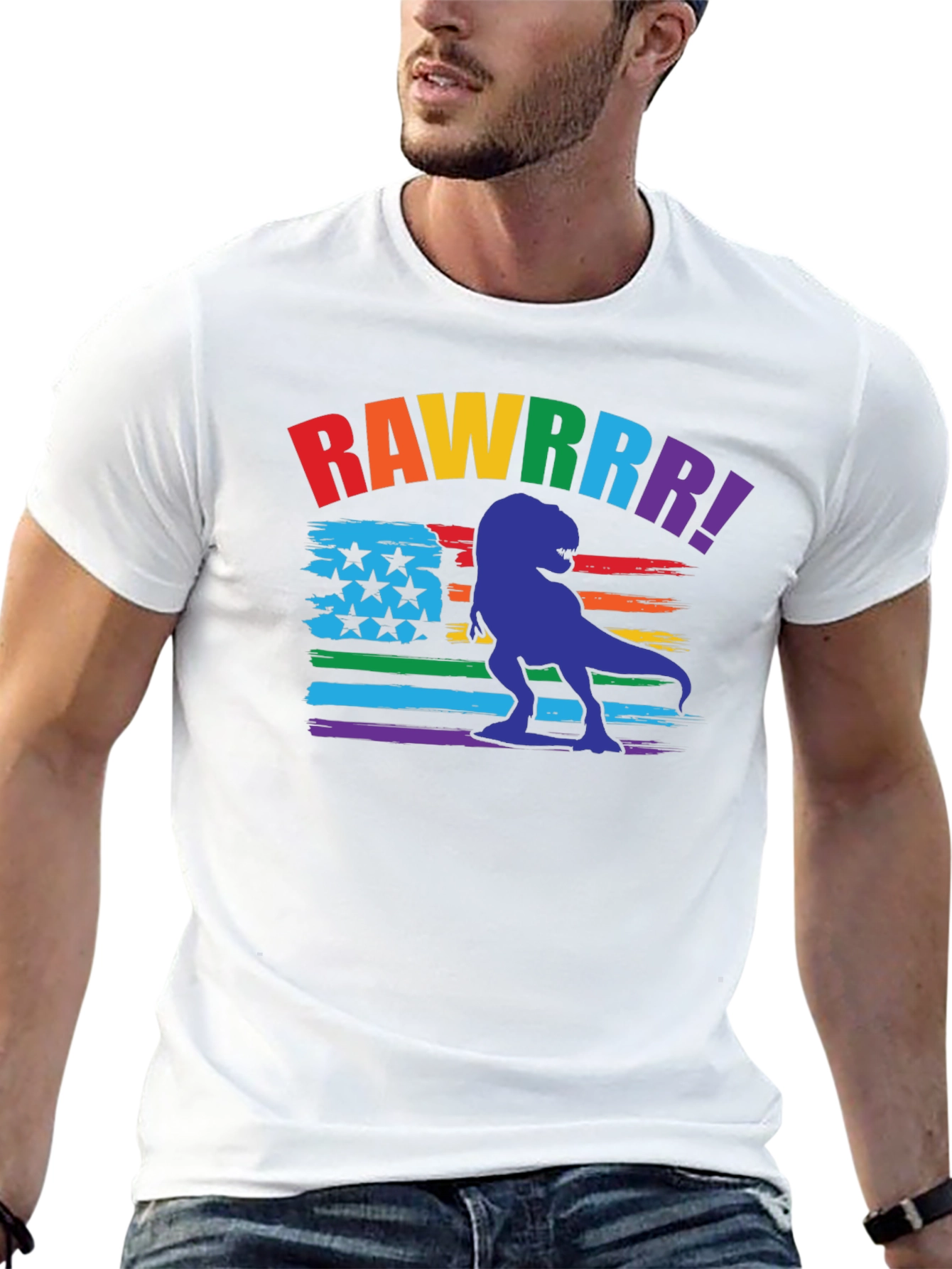 Rainbow Dinosaur Pride T-Shirt - RAWWWRR!
