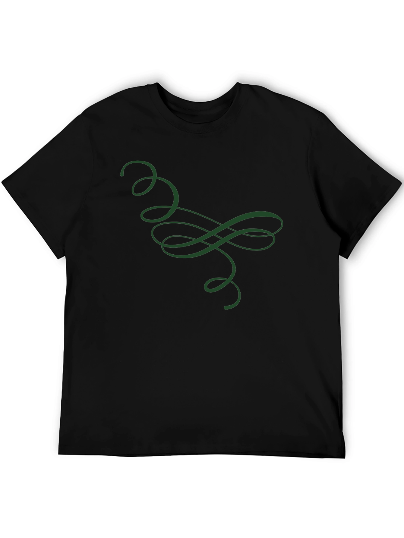 Elegant Green Swirl Graphic Black T-Shirt
