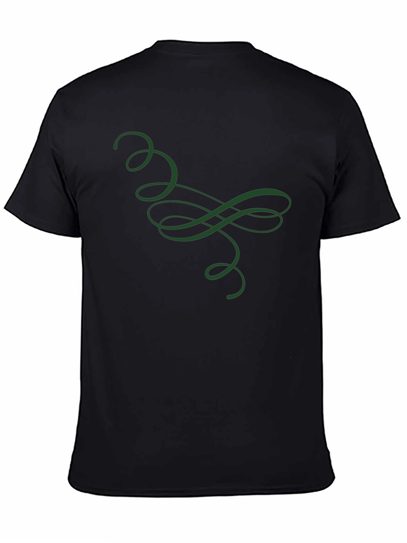 Elegant Green Swirl Graphic Black T-Shirt