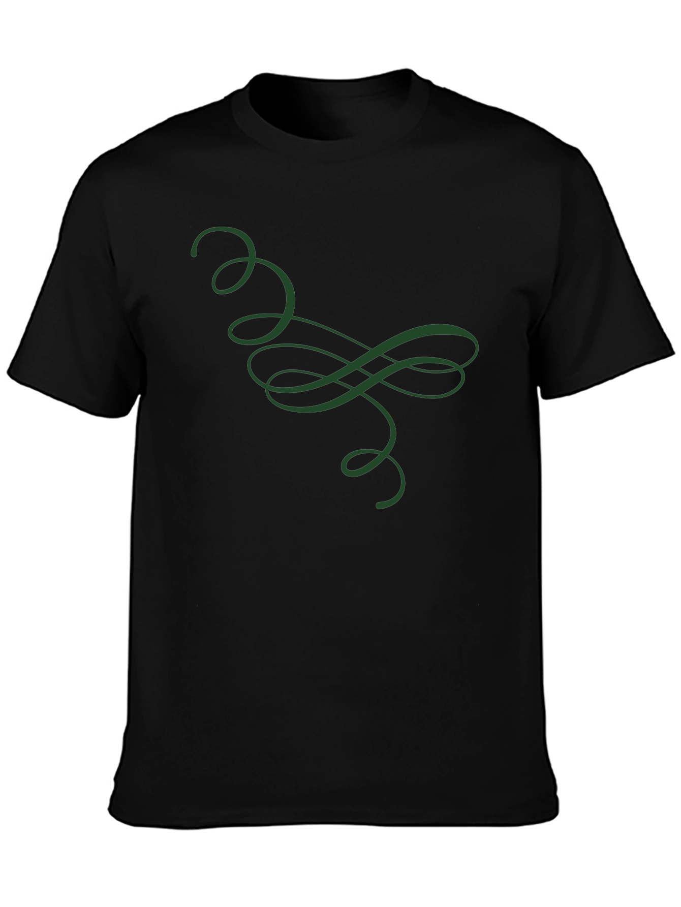 Elegant Green Swirl Graphic Black T-Shirt